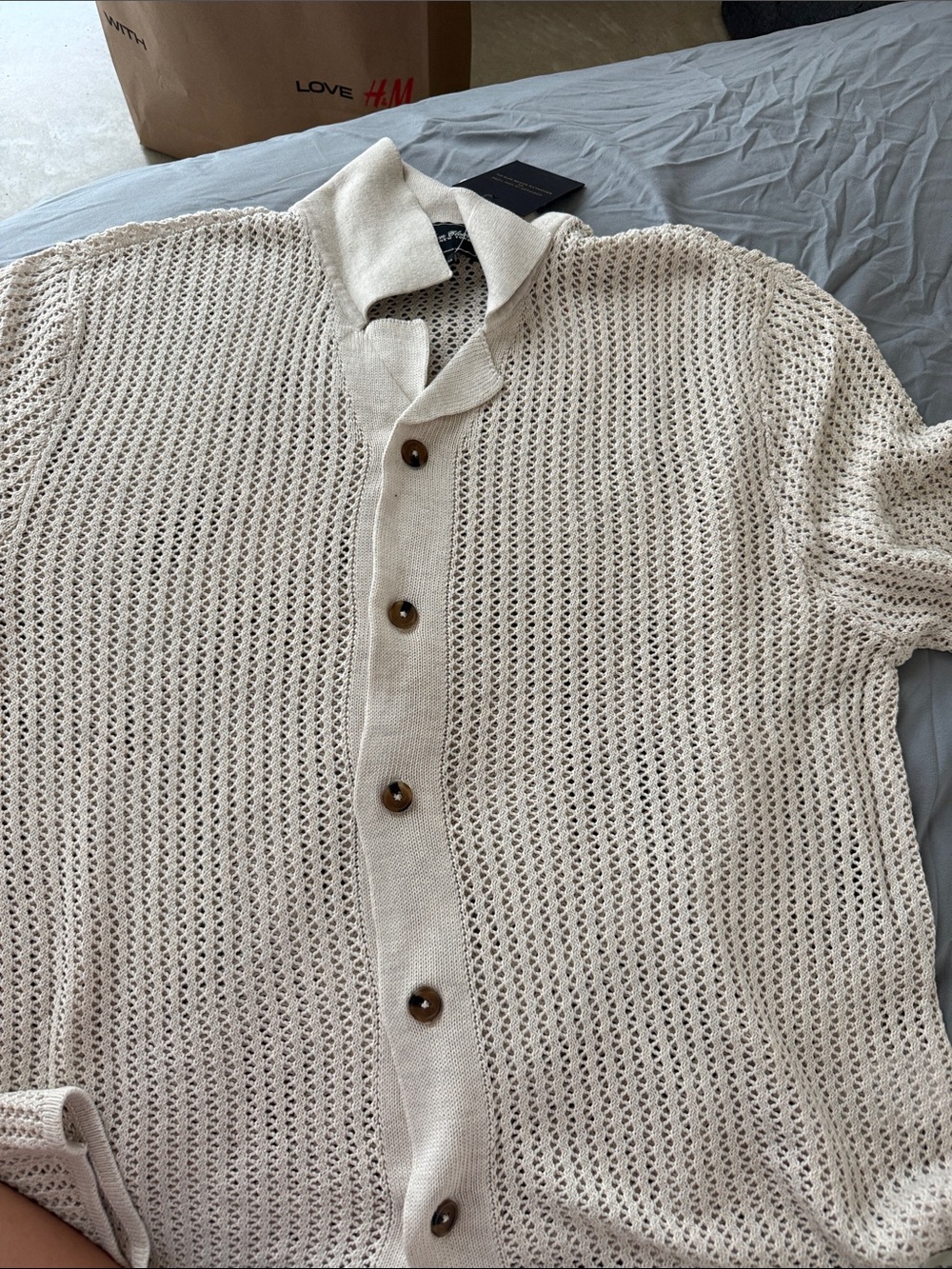 Brooklyn Cloth Beige Open-Weave Button-Down Shirt